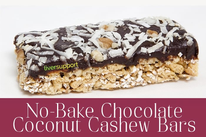 liver-friendly no bake chocolate coconut cashew bars