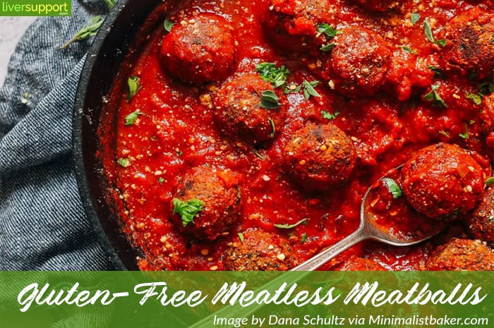 gluten free meatless meatballs with marinara in pan