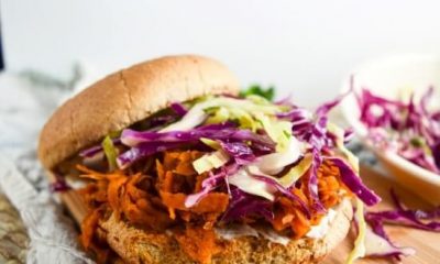 Liver friendly vegan pulled bbq sweet potato sandwich wish cole slaw