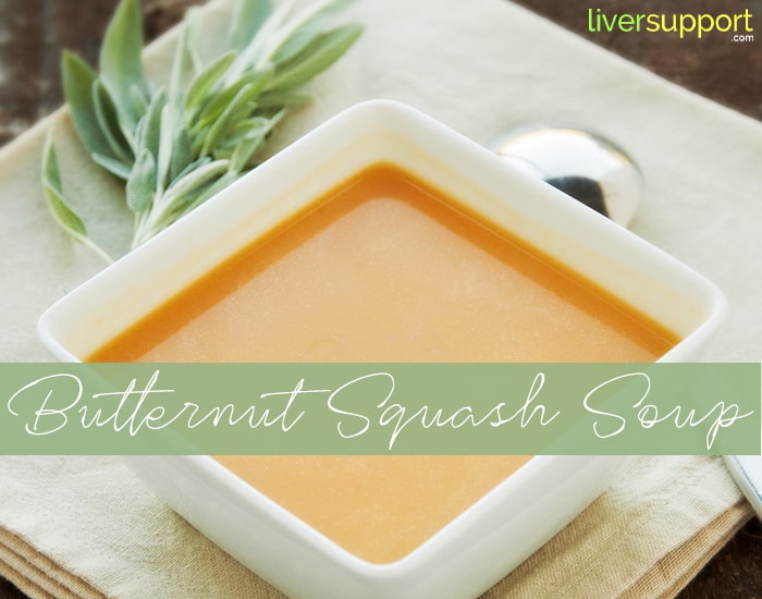 Bowl of vegetarian butternut squash soup with fresh sage