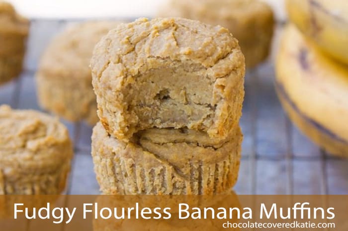 Stack of fudgy banana muffins