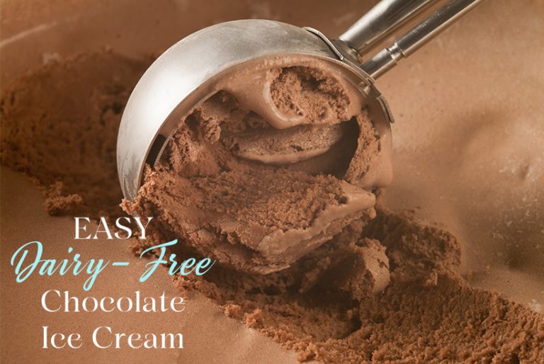 Ice cream scoop scooping up dairy-free chocolate ice cream