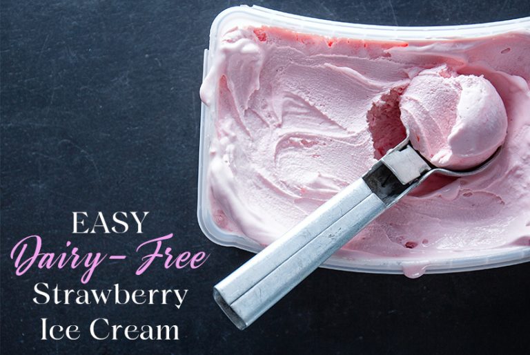 Easy Dairy-Free Homemade strawberry ice cream in plastic container
